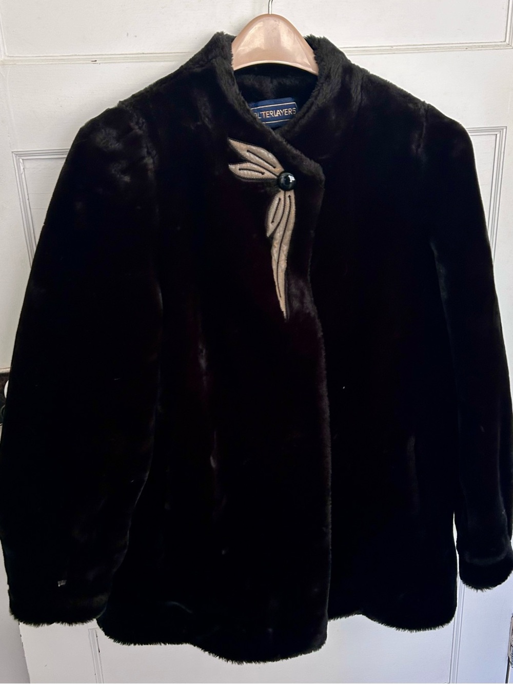 Sasson Outerlayers Black Faux Fur Teddy Jacket Swing Coat Vintage 80's